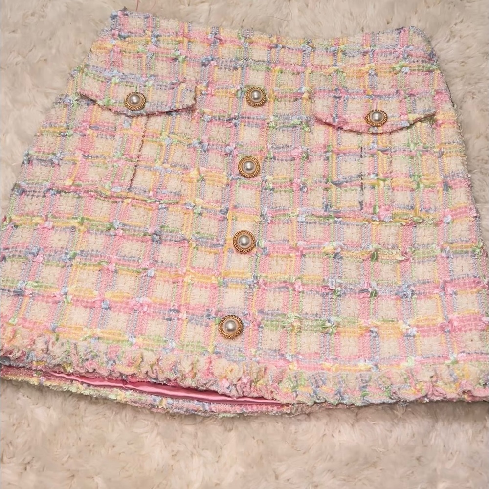 Love Shak Fancy Pastel Tweed Mini Skirt